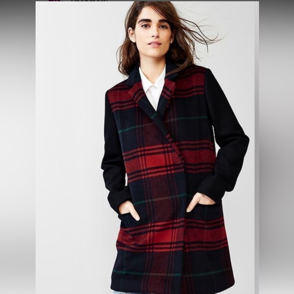 Gap Buffalo Plaid Wool Blend Long Pea Coat XL winter Preppy snow layered